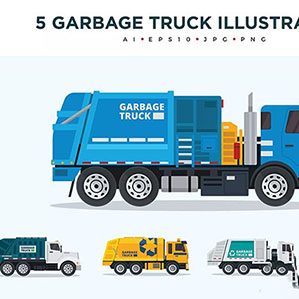 5款垃圾回收运输卡车矢量