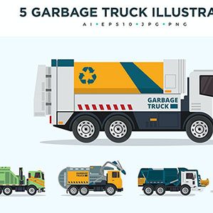 5个垃圾回收运输车矢量