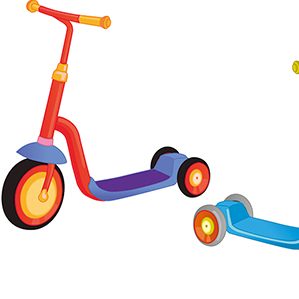 两个可爱的彩色踢踏车